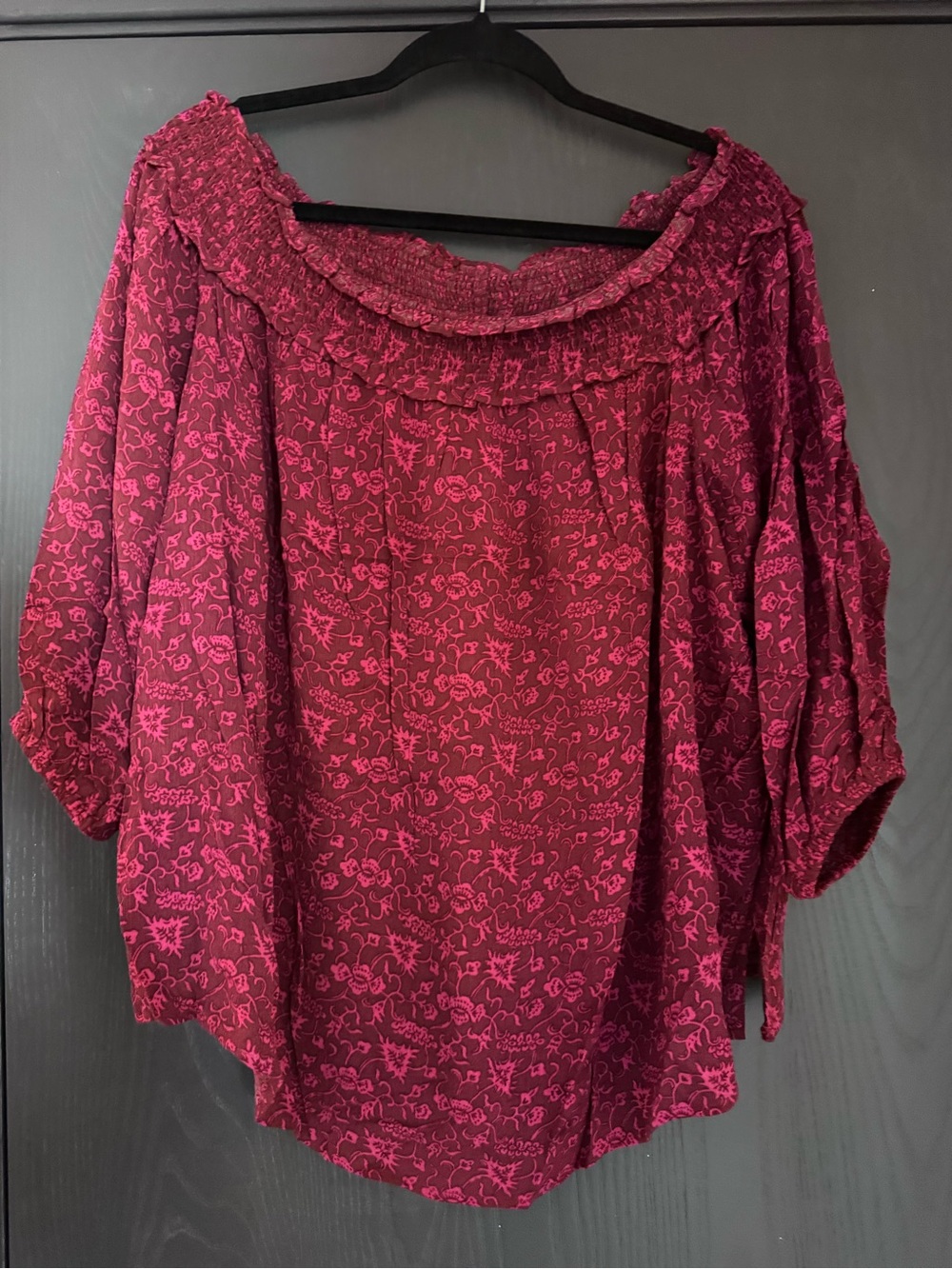 Lane Bryant Raspberry Floral Off-Shoulder Smocked Blouse